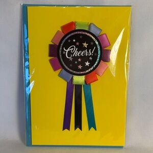 NWT BURGOYNE Cheer Ribbon Celebration Greeting Card - Bright Yellow - 5X7